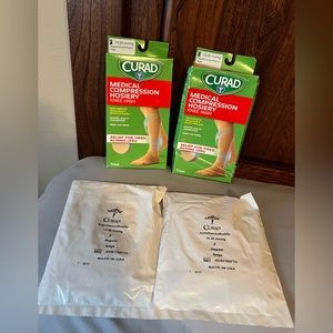 Curad Med Compression Hosiery Beige Knee High, 2 Pairs, new in pkgs., 15-20 mmHg